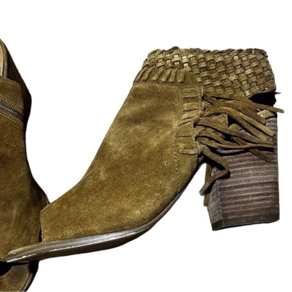 Lucky Brand Women Lk-Ointlee Suede Pump Woven Fringe Peep Toe Tan Yellow Size 10